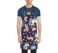 Tablier de cuisine en tissu Oxford avec motif licorne et papillon arc-en-ciel, Noir , taille unique
