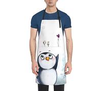 Tablier de cuisine en tissu Oxford avec poche « I Love Penguins » pour adulte, Noir , taille unique