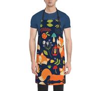 Tablier de cuisine en tissu Oxford pour adulte Motif renard et fleur, Noir , taille unique