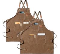 Tablier de Cuisine en Toile (2 Pièces), Tablier de Travail avec 3 Poches, Ceinture Réglable, Tablier de Barbecue Imperméable Professionnel pour Homme et Femme, pour Coiffeur, Cuisine, Jardinier