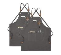 Tablier de cuisine en toile, lot de 2, tablier de travail avec 3 poches, cordon de serrage, tablier de barbecue, imperméable, professionnel, pour homme, femme, pour coiffeur, cuisine, jardinier, gris