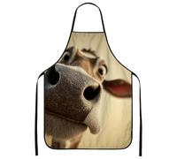 Tablier de cuisine humoristique avec motif de vache - Motif animal de dessin animé - Tablier de cuisine pour barbecue - Cadeau pour adultes, marron, 24x31 Inch