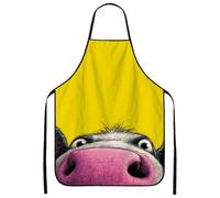 Tablier de cuisine humoristique motif vache jaune dessin animé, cadeau pour adultes en barbecue et cuisine, jaune, 24x31 Inch
