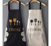 Tablier de cuisine imperméable convenant aux hommes et aux femmes - Tablier à bavette réglable avec poches pour la cuisine, la pâtisserie, le barbecue - Tablier de chef en polyester durable, idéal pou