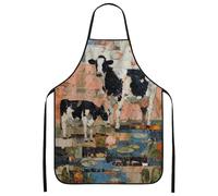 Tablier de cuisine imprimé vache pour la cuisine, motif animal de la ferme vintage, tablier de cuisine pour adulte, tablier de cuisine rustique de style campagnard lavable pour barbecue Ga, noir/blanc