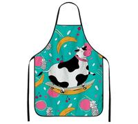 Tablier de cuisine ludique motif vache et fruits bleu sarcelle, tablier de cuisine lavable amusant pour barbecue, jardinage et, bleu sarcelle, 24x31 Inch