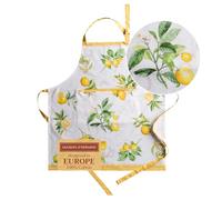 Tablier de cuisine Maison d'Hermine Limoncello, 1 pièce, 100% coton, avec col ajustable, poche centrale, liens longs, unisexe, pour la cuisine, idéal printemps & été (70cm x 85cm)