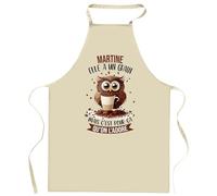 Tablier de cuisine Martine Chouette Café | Cadeau Original Humour pour Cuisinière Vêtement Blouse de protection Barbecue Jardinage Tablier de Travail Tâches ménagères