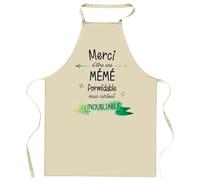 Tablier de cuisine Mémé Merci Inoubliable Femme | Cadeau Fête des Grands-Mères Mamie Cuisinière Vêtement Blouse de protection Barbecue Jardinage Tablier de Travail Tâches ménagères