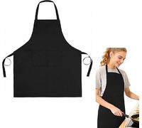 Tablier de Cuisine Noir Unisexe avec 2 Grandes Poches Avant, Tablier Chef pour BBQ, Bar et Restauration, Taille Unique 70x85 cm, Lavable à 30°C