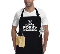 Tablier de cuisine pour homme - May The Forks Be with You - Tablier de cuisine amusant pour les fans de cinéma, tablier de chef noir, cadeau de Noël pour lui, homme, mari, petit ami, fils