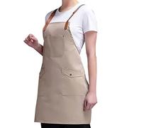 Tablier de Cuisine réglable avec Sangle en Cuir et Poches, résistant à l'huile, pour Femmes et Hommes, idéal pour Le café, Le Lait, Le thé (Kaki)