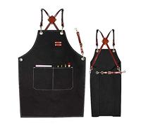 Tablier de cuisine réglable en coton et lin de haute qualité pour la cuisine, la pâtisserie, le restaurant, Noir , taille unique