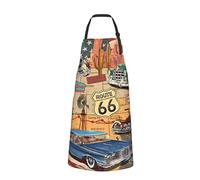 Tablier de cuisine rétro Route 66 avec poches imperméable pour homme et femme, Noir , taille unique