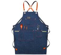 Tablier De Cuisine Tablier de denim réglable au tablier neutre avec poches de cuisson accessoires de cuisson femme bleu bleu/noir for la cuisine dessin de la main de travail Tablier Avec Poches(A)