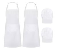 Tablier de Cuisine Toque de Chef, 2 Pièces Tablier Blanc Réglable et 2 Pièces Chapeau, Tablier Cuisine Homme Tablier Barbecue avec Deux Poches pour Homme Femme BBQ Restaurant Café Pâtisserie