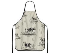 Tablier de cuisine vintage imprimé vache beige pour cuisine, barbecue, jardinage, travail de chef, beige, 24x31 Inch