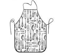 Tablier de cuisine vintage noir et blanc avec fourchettes et cuillères - Style salle à manger élégant lavable pour barbecue, grillades, activités de chef