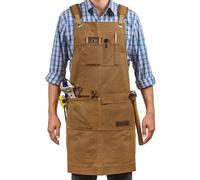 Tablier de luxe en toile cirée | Tablier de travail robuste pour homme et femme avec poche et bretelles croisées dans le dos | Tablier à outils réglable jusqu'à XXL | Tablier d'atelier long, épais,