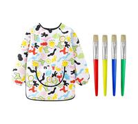 Tablier De Peinture 1 Pièce Pour Enfants Et 4 Pinceaux, Combinaison Imperméable À Manches Longues, Combinaison D'Art Avec Poches, Tablier De Peinture Et De Cuisine De Maternelle.