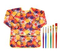 Tablier de Peinture Enfant - 6 Pinceaux Inclus, Imperméable, Manches Longues - Pour Peinture et Cuisine