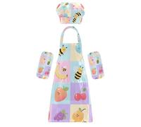 Tablier de peinture pour enfant - Motif à carreaux colorés - Avec fruits - Chapeau de chef - Tablier - Ensemble de pâtisserie pour garçons et filles de 3 à 12 ans, Motif à carreaux colorés avec fruits