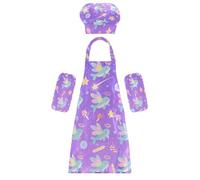 Tablier de peinture pour enfants de 3 à 12 ans avec tablier et toque de chef avec motif de dauphins mignons, Dessin animé mignon dauphins fond violet, S