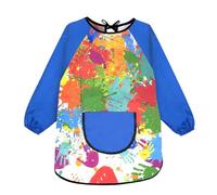 Tablier de peinture pour enfants Tablier de peinture imperméable à manches longues pour enfants Tablier d'art pour enfants avec poches pour peindre, cuisiner (hauteur 100-120 cm, manches bleues)