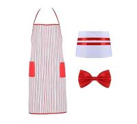 Tablier de serveur d'Halloween à rayures rouges et blanches avec nœud papillon réglable et chapeau de chef Tissu polyester pour restaurants à thème fêtes en polyester et coton