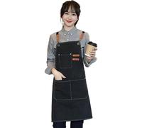 Tablier de service, tablier de chef avec 3 poches - imperméable renforcé anti-taches avec coussinets croisés pour accessoires et outils de jardinage, Noir, riferimento alla descrizione