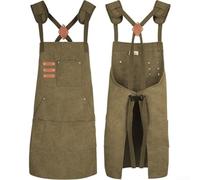 Tablier de soudage en toile épaisse pour homme et femme avec bretelles croisées réglables dans le dos, double couture pour menuiserie, jardinage, bricolage, café (vert)