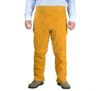 Tablier de soudure à jambes fendues en cuir de vache robuste - Bavoir de sécurité ignifuge pour la forgeron, le meulage et le travail du bois - Taille réglable de 90 cm - Jaune