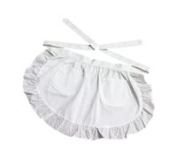Tablier de taille de soubrette de couleur unie pour femme, design vintage à volants, moitié avec poches pour serveuse et cosplay à volants, blanc, taille unique