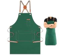 Tablier de travail en toile avec revêtement imperméable, garnitures en cuir synthétique, matériel en laiton et sangles réglables, multi-poches pour cuisine, barbecue et plus encore