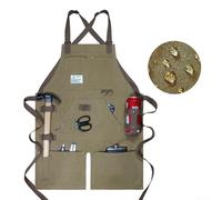 Tablier de travail en toile épaisse avec finition imperméable, fond fendu pour plus de flexibilité, résistant à l'usure et équipé de plusieurs poches pour organiser les outils (camel)