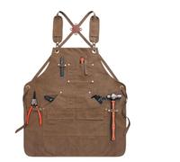 Tablier de travail en toile épaisse imperméable avec fond fendu résistant à l'usure et plusieurs poches pour une meilleure organisation des outils, conçu pour le travail du bois, le jardinage et les