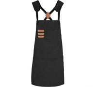 Tablier de travail en toile robuste, parfait pour le jardinage et la menuiserie, avec bretelles croisées réglables dans le dos (noir)