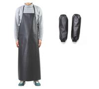 Tablier de travail épais en cuir PU résistant à l'huile, ignifuge, résistant aux acides, idéal pour la transformation des aliments et le soudage, 95/120 cm, Noir , S