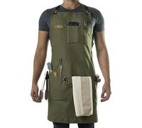 Tablier de travail multi-poches en toile de coton réglable avec bretelles croisées dans le dos pour barbecue, cuisine ou atelier, tablier de travail unisexe