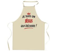 Tablier d'un Jésus qui déchire 2- Apron - Idée Cadeau Tablier Personnalisable Anniversaire Fête Original Famille Travail Départ Collègue Retraite Noël.