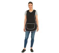 Tablier élégant pour femme avec poche avant et passepoil - Style décontracté - Pour la maison, la cuisine, les restaurants, les cafés - Fabriqué au Royaume-Uni, Noir , M