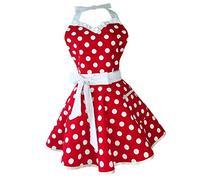 Tablier en coton avec dentelle à pois Rouge