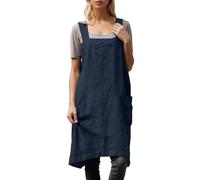 Tablier en coton et lin pour femme - Avec poche - Robe midi - Coupe ample - Couleur unie - Tablier de jardin Jpanique - Tablier de travail - Automne et hiver, O bleu., 4XL