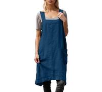 Tablier en coton et lin pour femme - Avec poche - Robe midi - Coupe ample - Couleur unie - Tablier de jardin Jpanique - Tablier de travail - Automne et hiver, O bleu foncé., 4XL