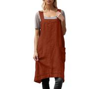 Tablier en coton et lin pour femme - Avec poche - Robe midi - Coupe ample - Couleur unie - Tablier de jardin Jpanique - Tablier de travail - Automne et hiver, O Orange, M
