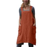 Tablier en coton et lin pour femme - Dos croisé - Pour la pâtisserie, la cuisine, le jardinage, Orange, Large