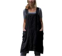 Tablier en coton et lin uni style japonais en forme de X pour cuisine, cuisine, jardinage, avec 2 poches (noir, XXXXXL)
