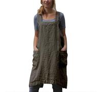 Tablier en coton et lin uni style japonais en forme de X pour cuisine, jardinage, avec 2 poches Pinafore tablier (vert, M)