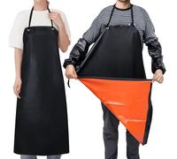 Tablier en cuir imperméable amélioré avec ensemble de 2 manches d'acide chimique Résistance à l'huile Atelier industriel Travail en caoutchouc Vêtements de sécurité pour cuisine Lave-vaisselle Boucher
