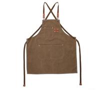 Tablier en toile de coton avec poches et boucles en cuir pour la cuisine, le jardinage, le barman, les travaux manuels, le travail du bois, motif croisé dans le dos, pour homme et femme, rose